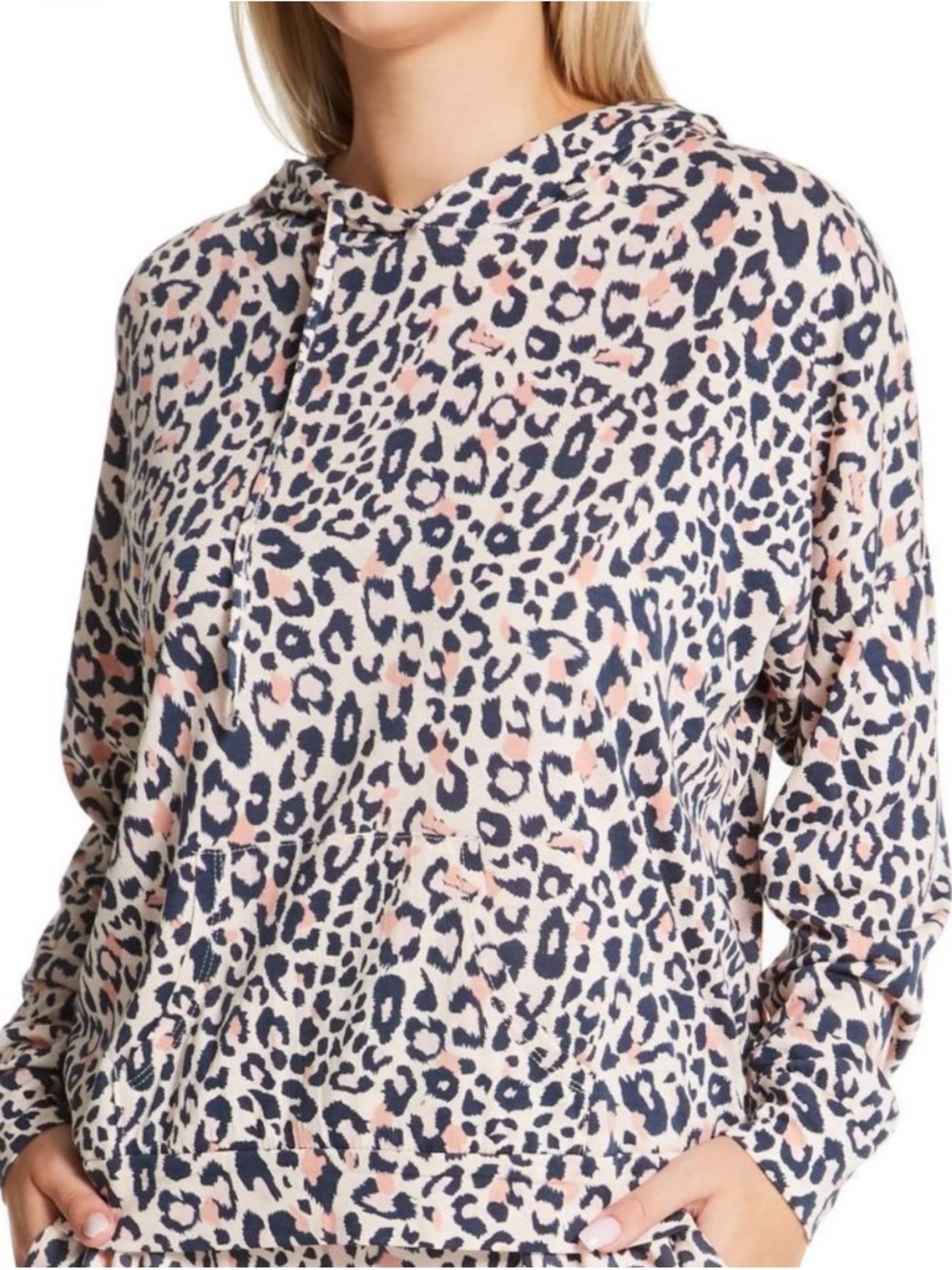 Honeydew Intimates Pink and Navy Leopard Hooded Sweatshirt